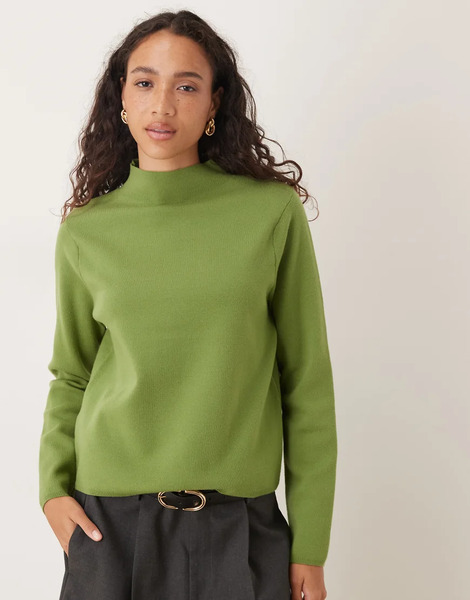  Mango Mock Neck Jumper In Green 