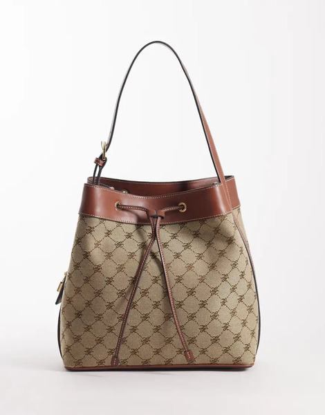  Mango Monogram Bucket Bag In Mid Brown 