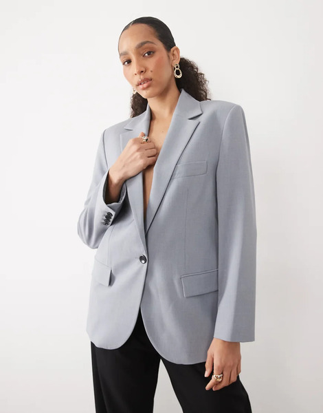  Mango Nat Oversized Blazer Co Ord In Dusty Blue 