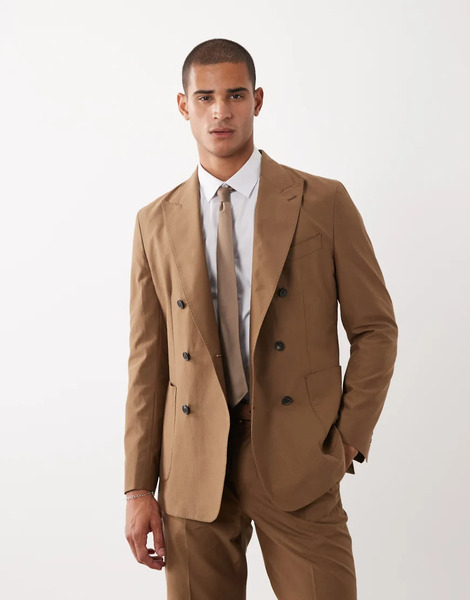  Mango Oasis Double Breasted Blazer Co Ord In Mid Brown 