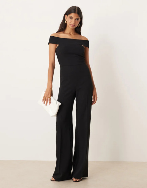  Mango Off Shoulder Jumpsuit In Black 