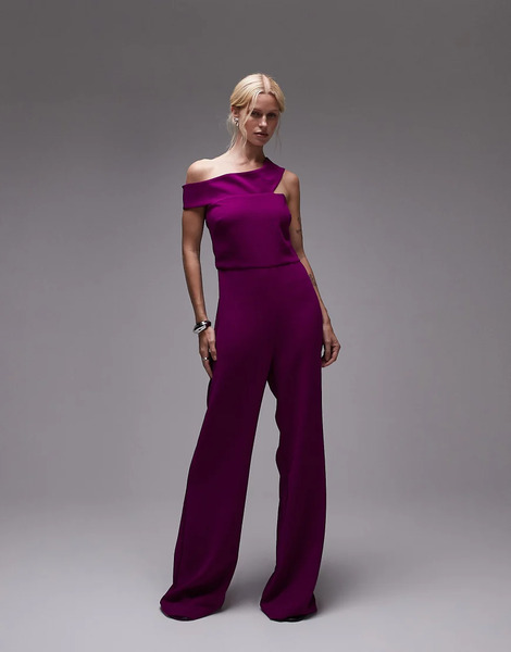  Mango Off The Shoulder Bardot Jumpsuit In Purple 
