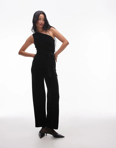  Mango One Shoulder Straight Leg Jumpsuit In Black 
