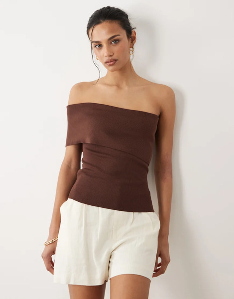  Mango One Shoulder Top In Brown 