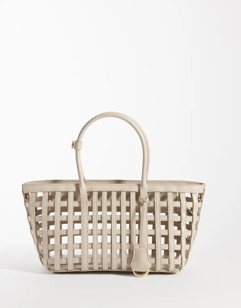  Mango Open Weave Handbag In Cream Neutral 