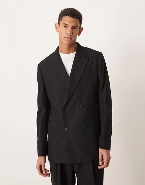  Mango Oversized Doubled Breasted Jacket In Black 
