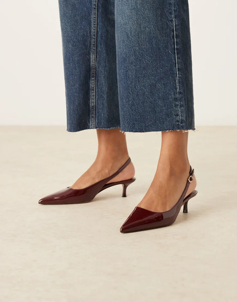  Mango Patent Pointed Heeled Slingback In Cherry Red 