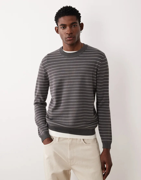  Mango Performance Knitted Striped Sweater In Charcoal Grey 