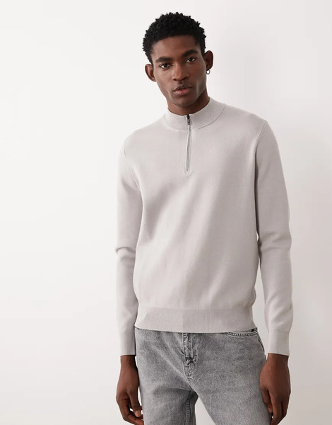  Mango Performance Quarter Zip Jumper In Stone Grey 