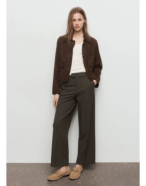  Mango Pleat Front Tailored Straight Trouser In Khaki Green 