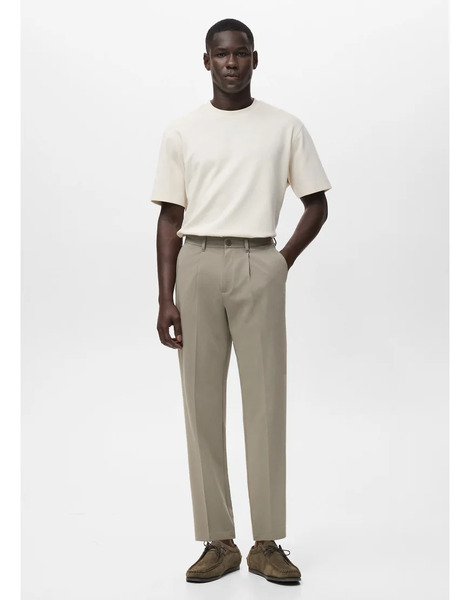  Mango Pleat Front Tailored Straight Trouser In Mushroom Grey 