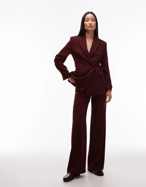  Mango Pleat Front Tailored Trouser Co Ord In Dark Red 