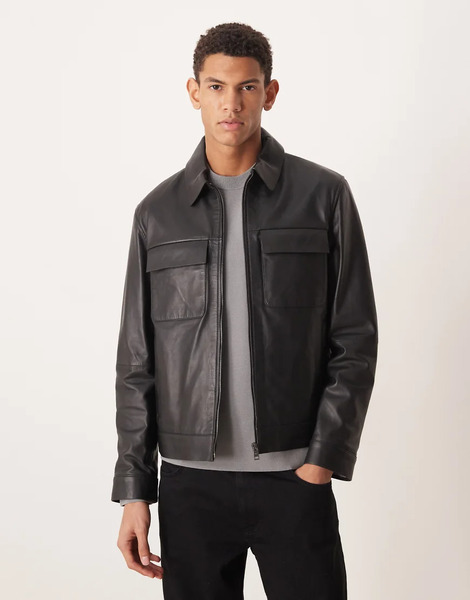  Mango Pocket Detail Leather Jacket In Black 