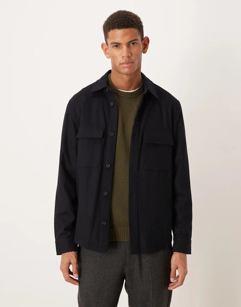  Mango Pocket Detail Wool Mix Jacket In Navy 