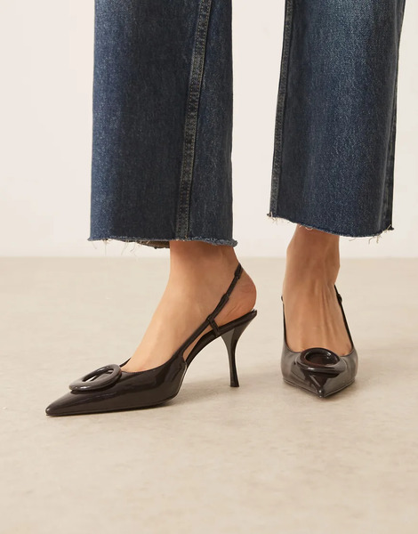  Mango Pointed Heeled Slingback In Dark Brown 