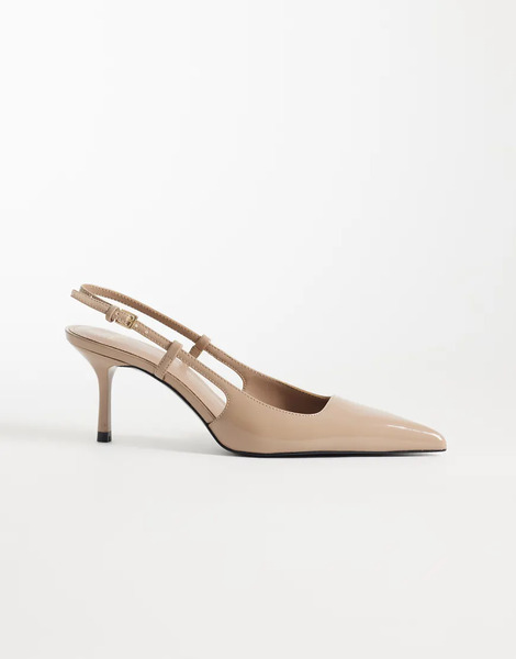  Mango Pointed Heeled Slingbacks In Beige Pink 