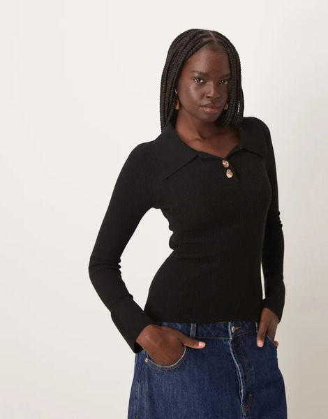  Mango Polo Top With Flared Sleeves In Black 