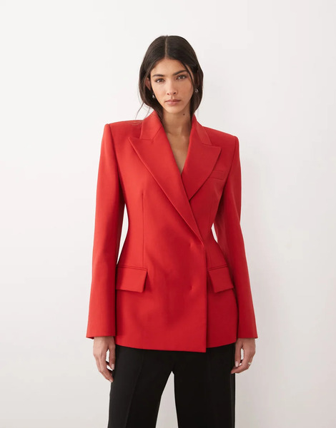  Mango Premium Statement Shoulder Blazer In Deep Red 