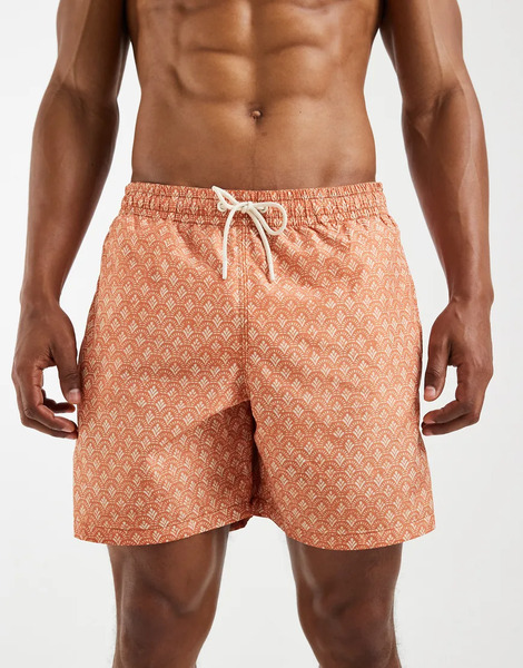  Mango Printed Swim Shorts In Orange 