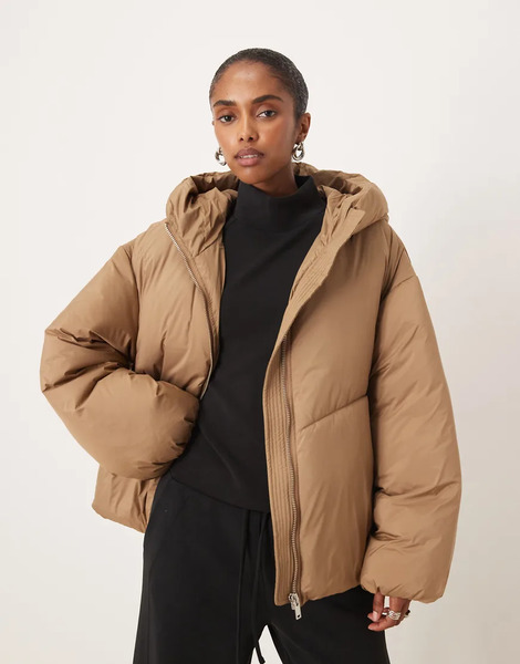  Mango Puffer Jacket With Hood In Beige Neutral 