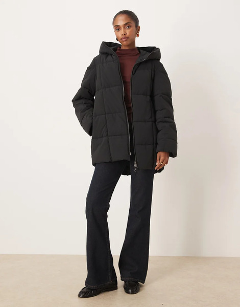  Mango Puffer Jacket With Hood In Black 