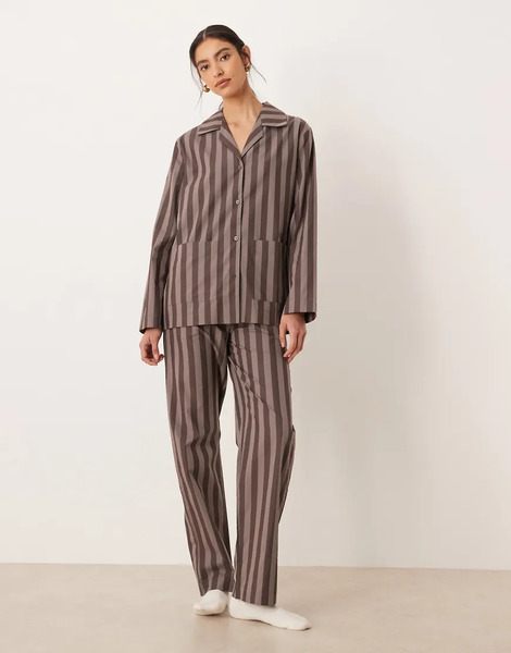  Mango Pyjama Trouser Co Ord In Brown Stripe 