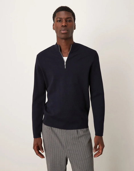  Mango Quarter Zip Knitted Top In Navy 