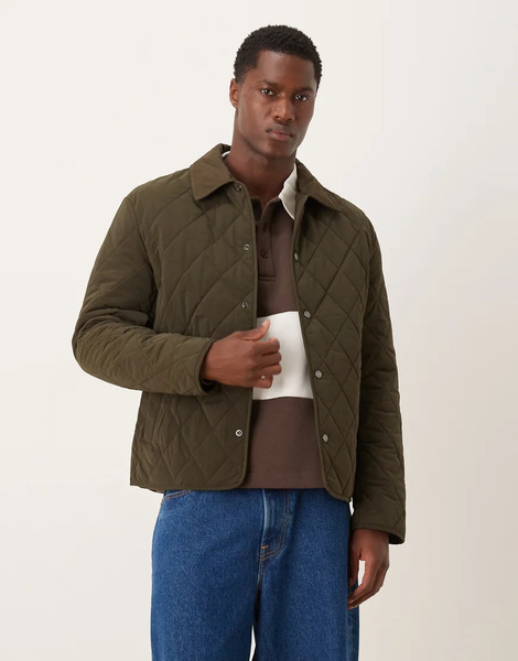  Mango Quilted Jacket In Khaki Green 