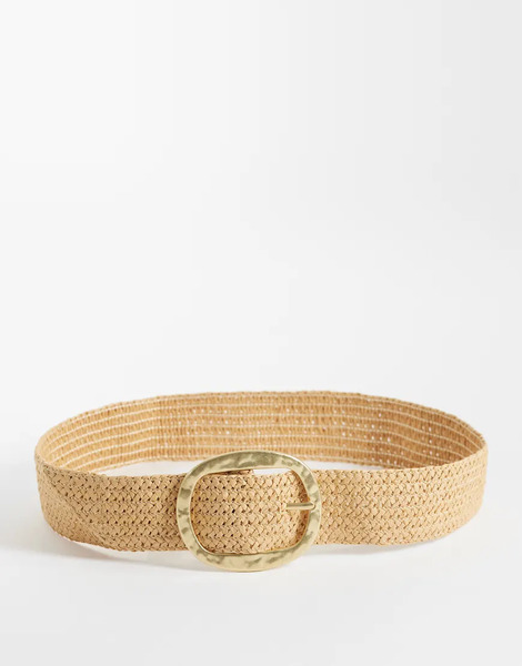  Mango Raffia Belt In Beige Neutral 