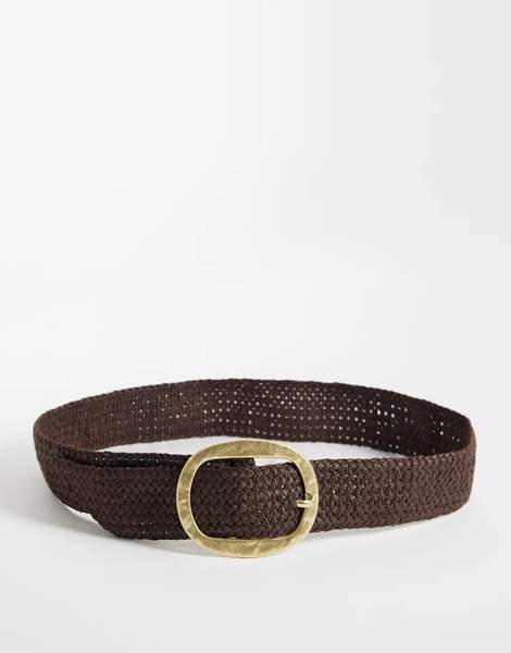  Mango Raffia Belt In Brown 
