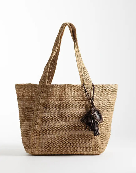  Mango Raffia Tote Bag In Beige Neutral 