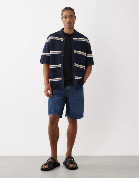  Mango Relaxed Fit Denim Shorts In Mid Blue 