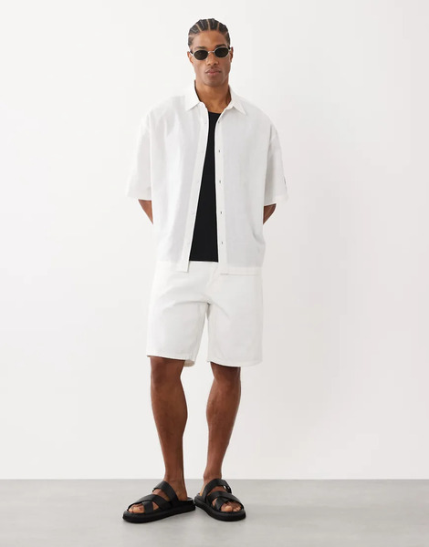  Mango Relaxed Fit Denim Shorts In White 