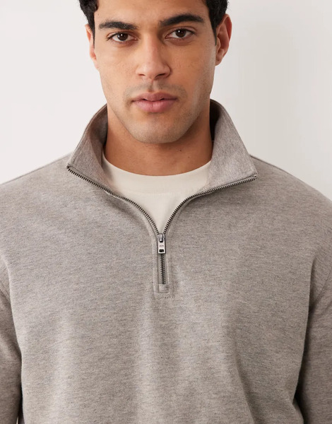  Mango Relaxed Fit Quarter Zip Sweatshirt In Tan Brown 
