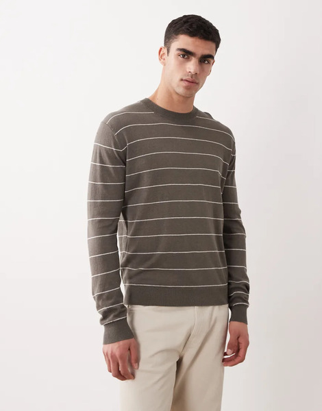  Mango Relaxed Fit Striped Knitted Jumper In Brown 