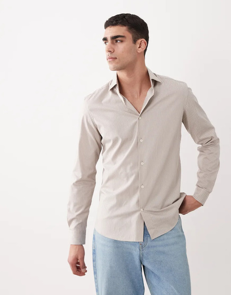  Mango Relaxed Fit Striped Shirt In Ecru Neutral 