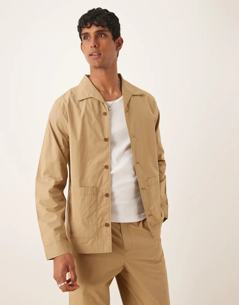  Mango Relaxed Fit Worker Jacket Co Ord In Beige Neutral 