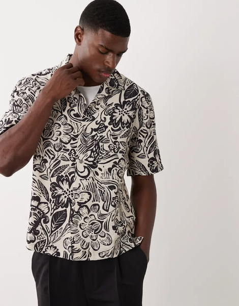  Mango Retro Floral Print Shirt In Ecru Neutral 