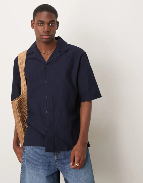 Mango Revere Collar Regular Fit Shirt In Navy 