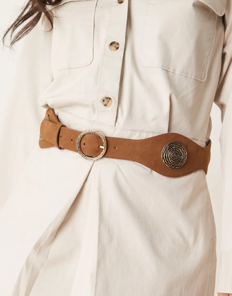  Mango Rose Emblem Leather Belt In Brown 
