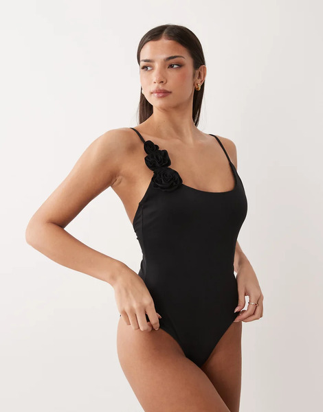  Mango Rosette Swimsuit In Black 