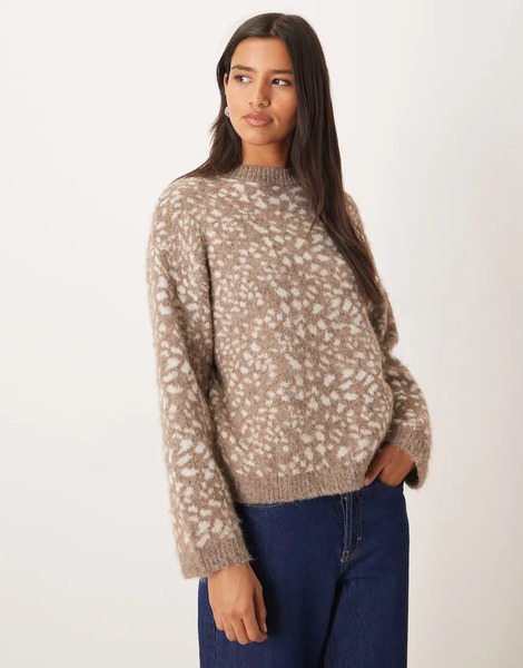  Mango Round Neck Jumper In Deer Print Neutral 