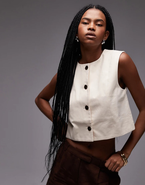  Mango Round Neck Waistcoat In Light Beige Neutral 