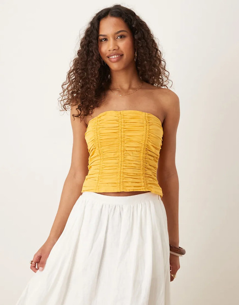  Mango Ruched Bandeau Top In Sunset Yellow 