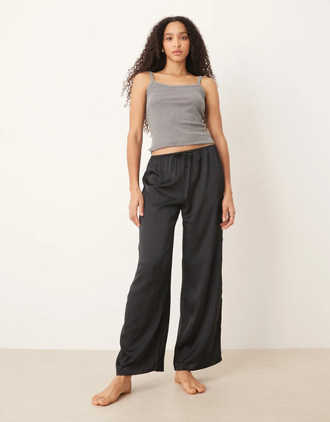  Mango Satin Drawstring Pyjama Trousers In Charcoal Grey 