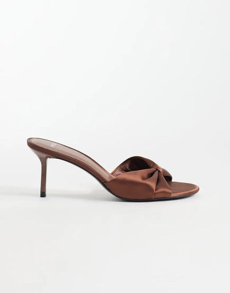  Mango Satin Heeled Mules In Brown 