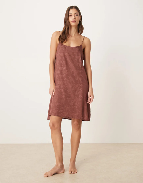  Mango Satin Jacquard Nightie In Brown 