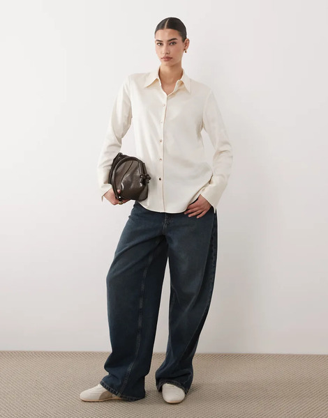  Mango Satin Shirt In White 