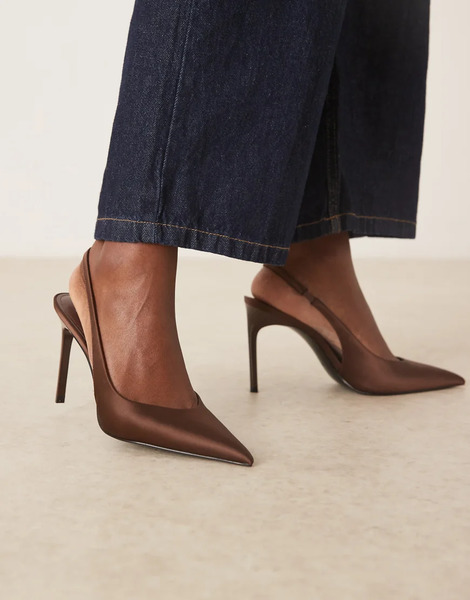  Mango Satin Sling Back Heel In Brown 