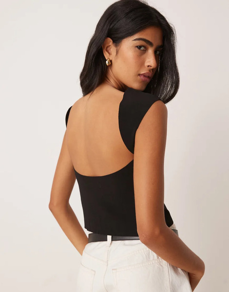  Mango Sculpt Backless Tee With Cap Sleeve In Black 